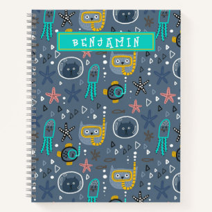 Cute Kids Fish Cats Starfish Jellyfish Undersea Notebook