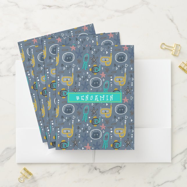 Cute Kids Fish Cats Starfish Jellyfish Undersea Pocket Folder (In Situ)