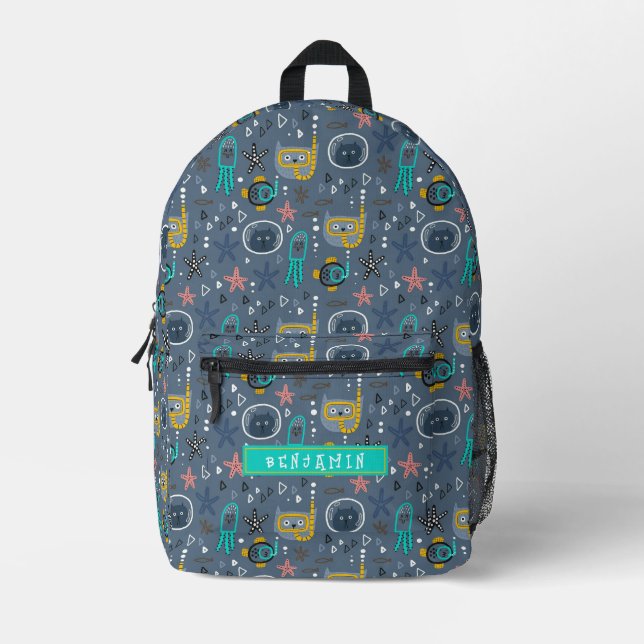 Cute Kids Fish Cats Starfish Jellyfish Undersea Printed Backpack (Front)