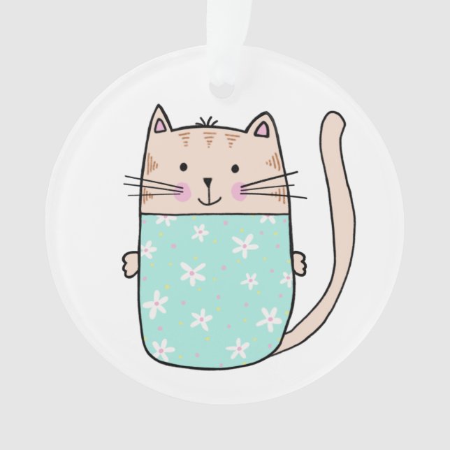 Cute kids floral cat illustration ornament (Front)