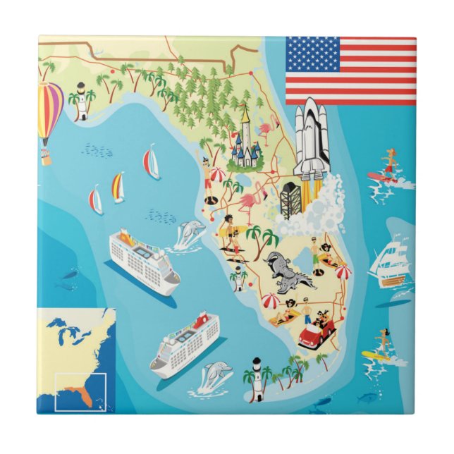 Cute Kids Florida Map Ceramic Tile (Front)