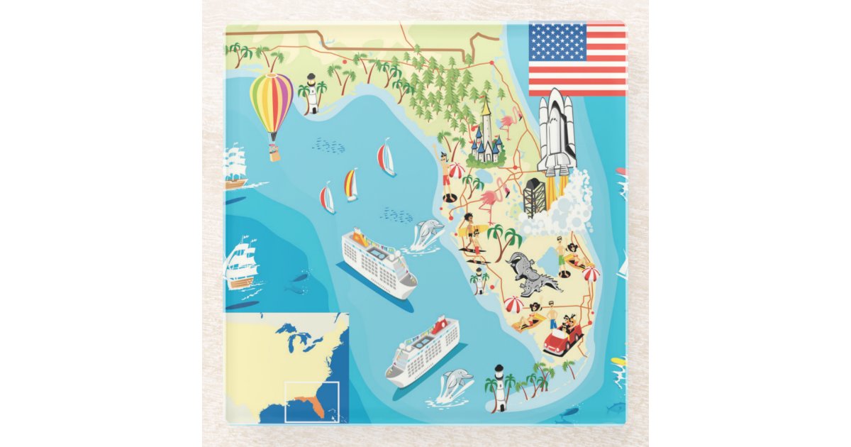 Cute Kids Florida Map Glass Coaster | Zazzle