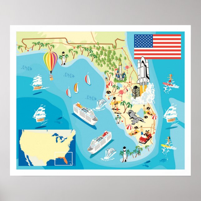 Cute Kids Florida Map Poster (Front)