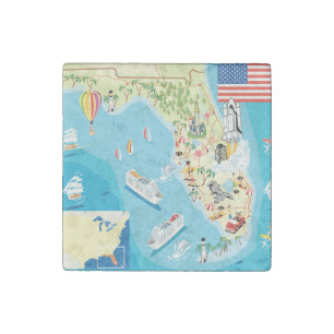 Cute Kids Florida Map Stone Magnet