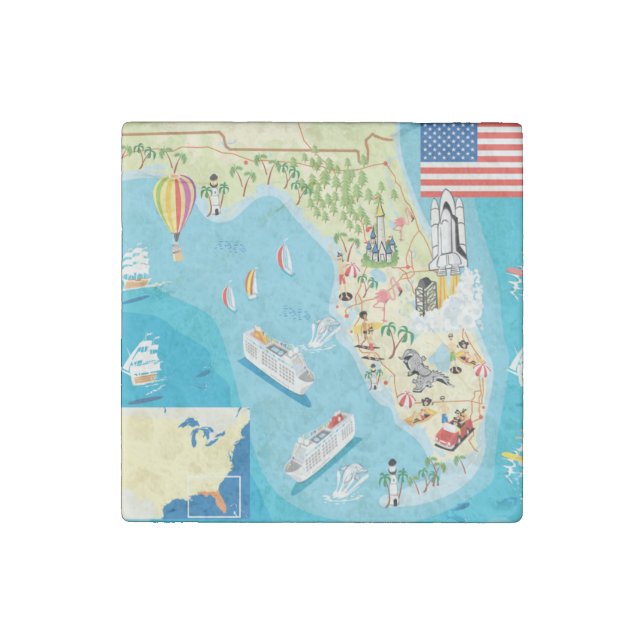 Cute Kids Florida Map Stone Magnet (Front)