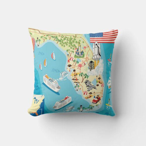 Cute Kids Florida Map Throw Pillow