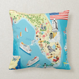 Cute Kids Florida Map Throw Pillow