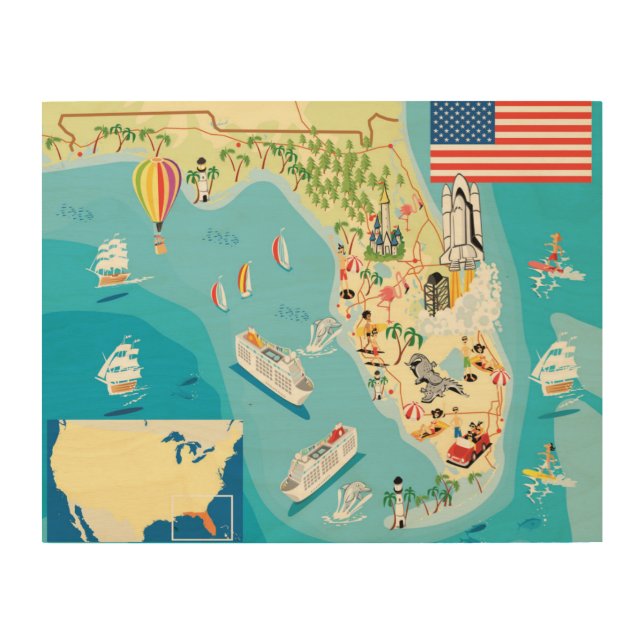 Cute Kids Florida Map Wood Wall Art (Front)