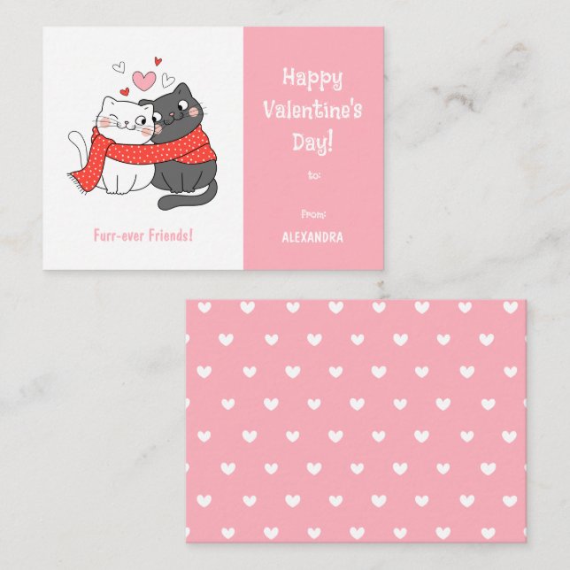 Cute Kids Forever Friends Cat Valentines Day Pink Note Card (Front/Back)
