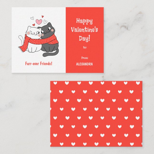 Cute Kids Forever Friends Cat Valentines Day Red Note Card (Front/Back)