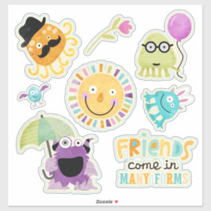 Cute Kids Friends in Many Forms Contour Sticker