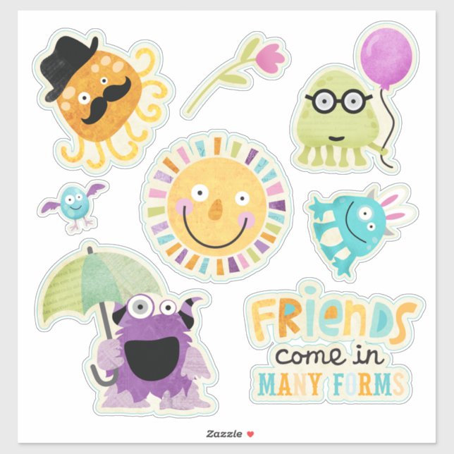 Cute Kids Friends in Many Forms Contour Sticker (Sheet)