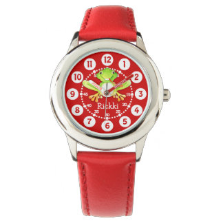 Cute kids frog and name red watch