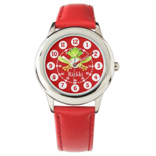 Cute kids frog and name red watch