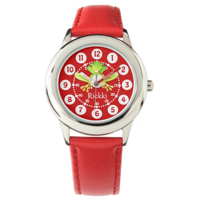 Cute kids frog and name red watch (Front)