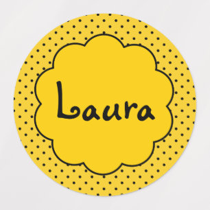Cute kids fun polka dots yellow black simple decor kids' labels