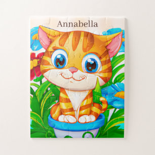 cute kids girls cat lovers add name jigsaw puzzle