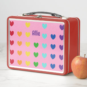 Cute Kids Girls Modern Rainbow Hearts  Metal Lunch Box