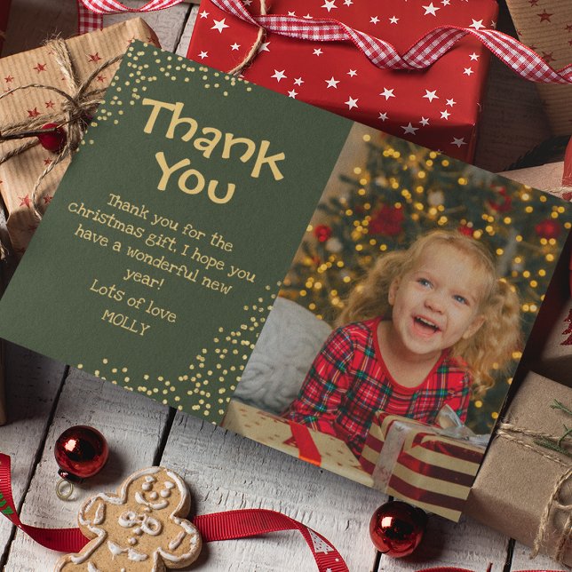 Cute Kids Gold Glitter Photo Christmas Thank You (Creator Uploaded)