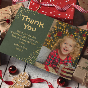 Cute Kids Gold Glitter Photo Christmas Thank You C