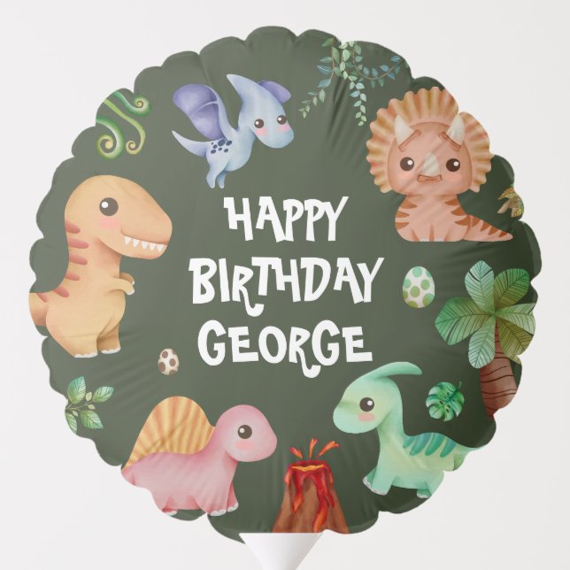 Cute Kids Green Dino Birthday Party Balloon (Back)