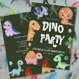 Cute Kids Green Dino Birthday Party Invitation