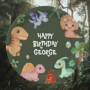 Cute Kids Green Dino Birthday Party Paper Plates