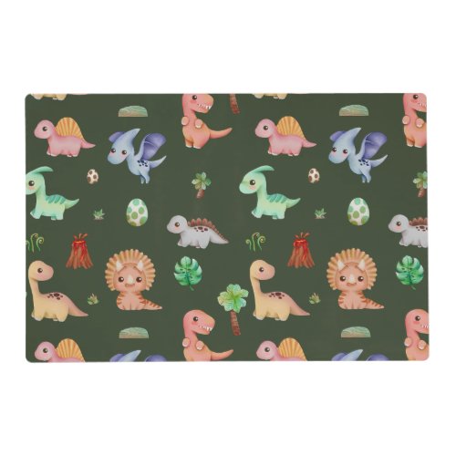 Cute Kids Green Dino Pattern Birthday Party Placemat