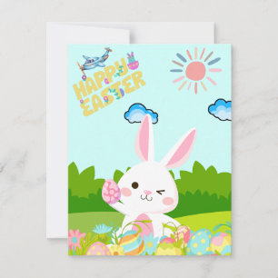 Cute Kids Green Nature Bunny Egg Happy Easter Holiday Card