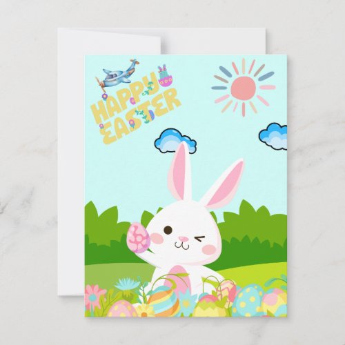 Cute Kids Green Nature Bunny Egg Happy Easter Holiday Card
