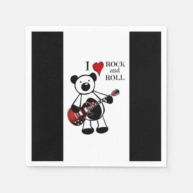 Cute Kids Guitar Rock and Roll Teddy Music Party Napkins (Front)
