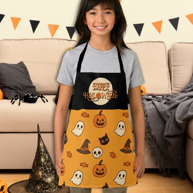 Cute Kids Halloween Apron – Pumpkins, Ghosts & Cat (Creator Uploaded)