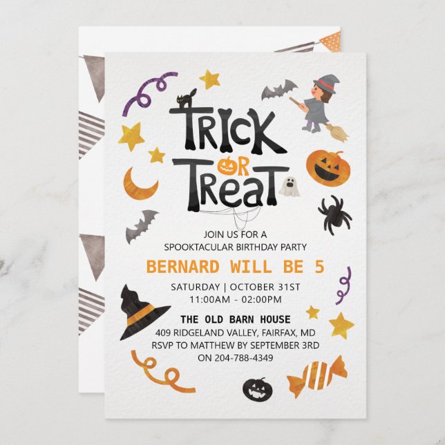 Cute Kids Halloween Birthday Party Invitation (Front/Back)