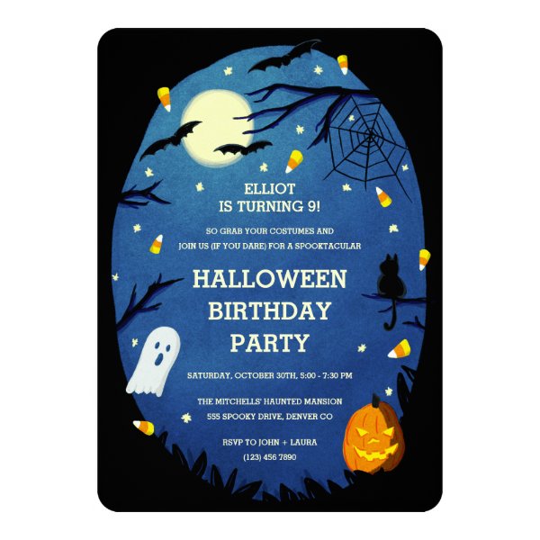 Cute Kids Halloween Birthday Party Invitations