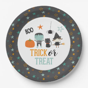 Cute kids Halloween Birthday Trick or Treat Party Paper Plates