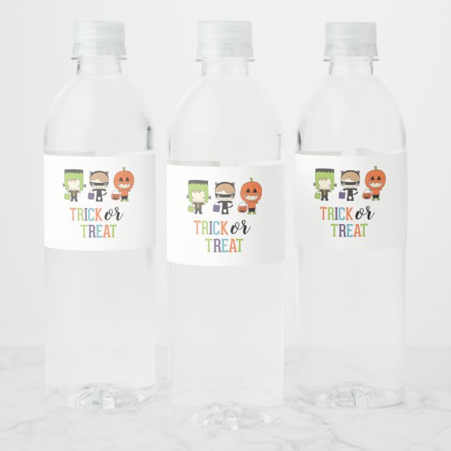 Cute kids Halloween Birthday Trick or Treat Party Water Bottle Label (Bottles)