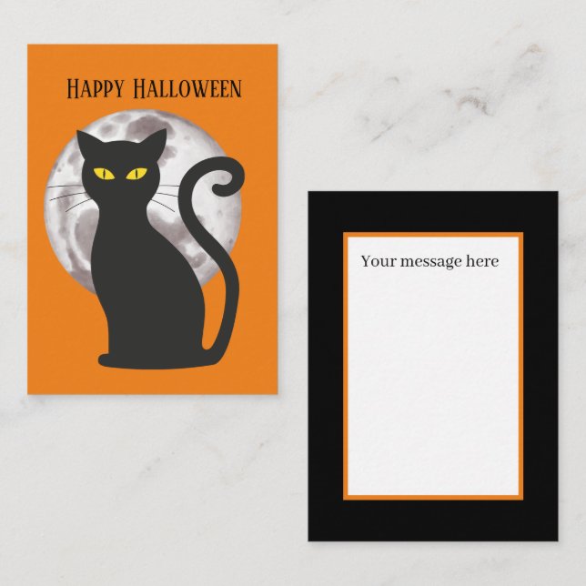 cute kids Halloween black cat add message Note Card (Front/Back)