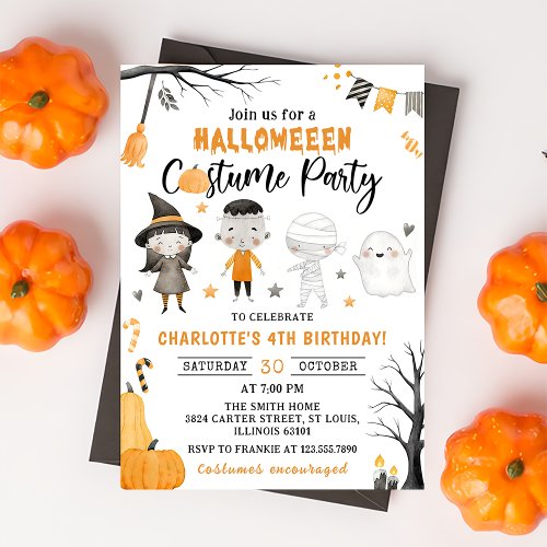 Cute Kids Halloween Costume Birthday Party Invitation