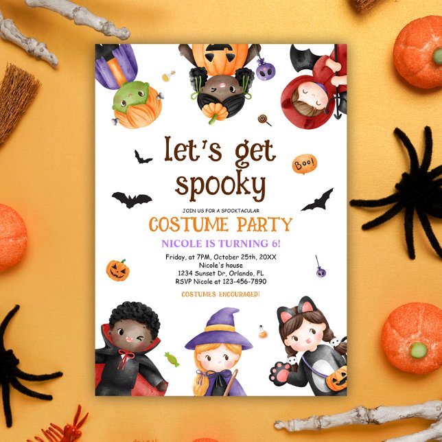 Cute Kids Halloween Costume Party Birthday Invitation (Cute Birthday Halloween Costume Party Invitation)