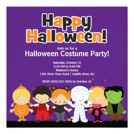 Cute Kids Halloween Costume Party Invitation 5.25