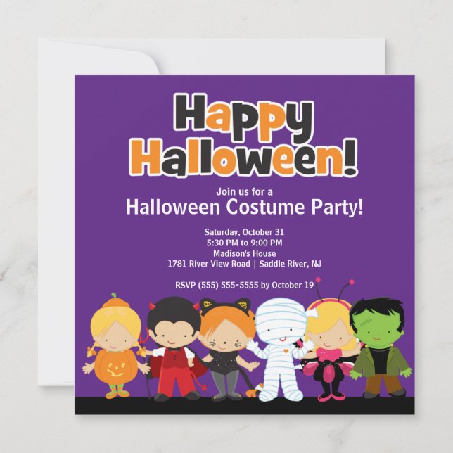 Cute Kids Halloween Costume Party Invitation (Front)