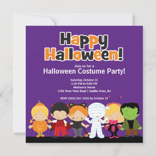 Cute Kids Halloween Costume Party Invitation