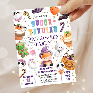 Cute Kids Halloween Costume Party Watercolor Invitation