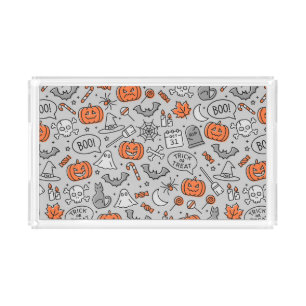 Cute Kids Halloween Doodle Pattern Acrylic Tray