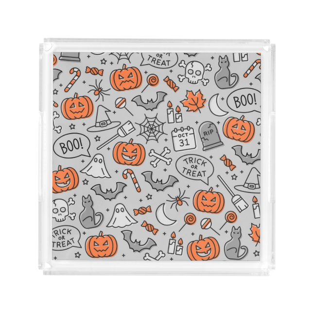 Cute Kids Halloween Doodle Pattern Acrylic Tray (Front)