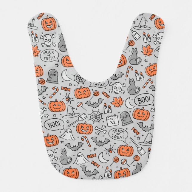 Cute Kids Halloween Doodle Pattern Baby Bib (Front)