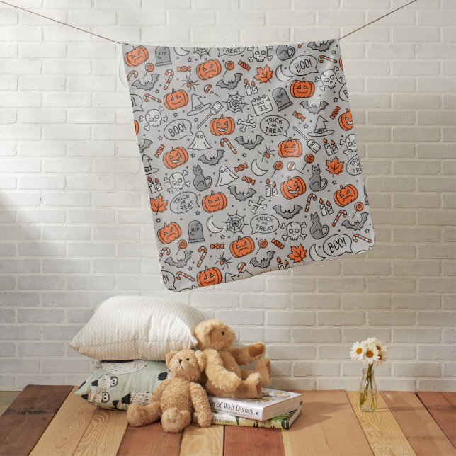 Cute Kids Halloween Doodle Pattern Baby Blanket (In Situ)
