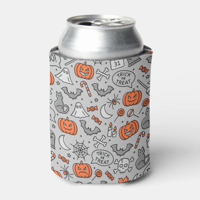 Cute Kids Halloween Doodle Pattern Can Cooler (Can Front)