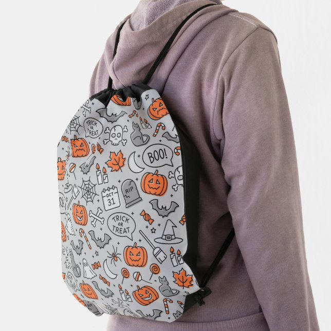 Cute Kids Halloween Doodle Pattern Drawstring Bag (Insitu)