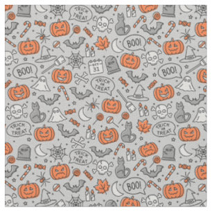 Cute Kids Halloween Doodle Pattern Fabric